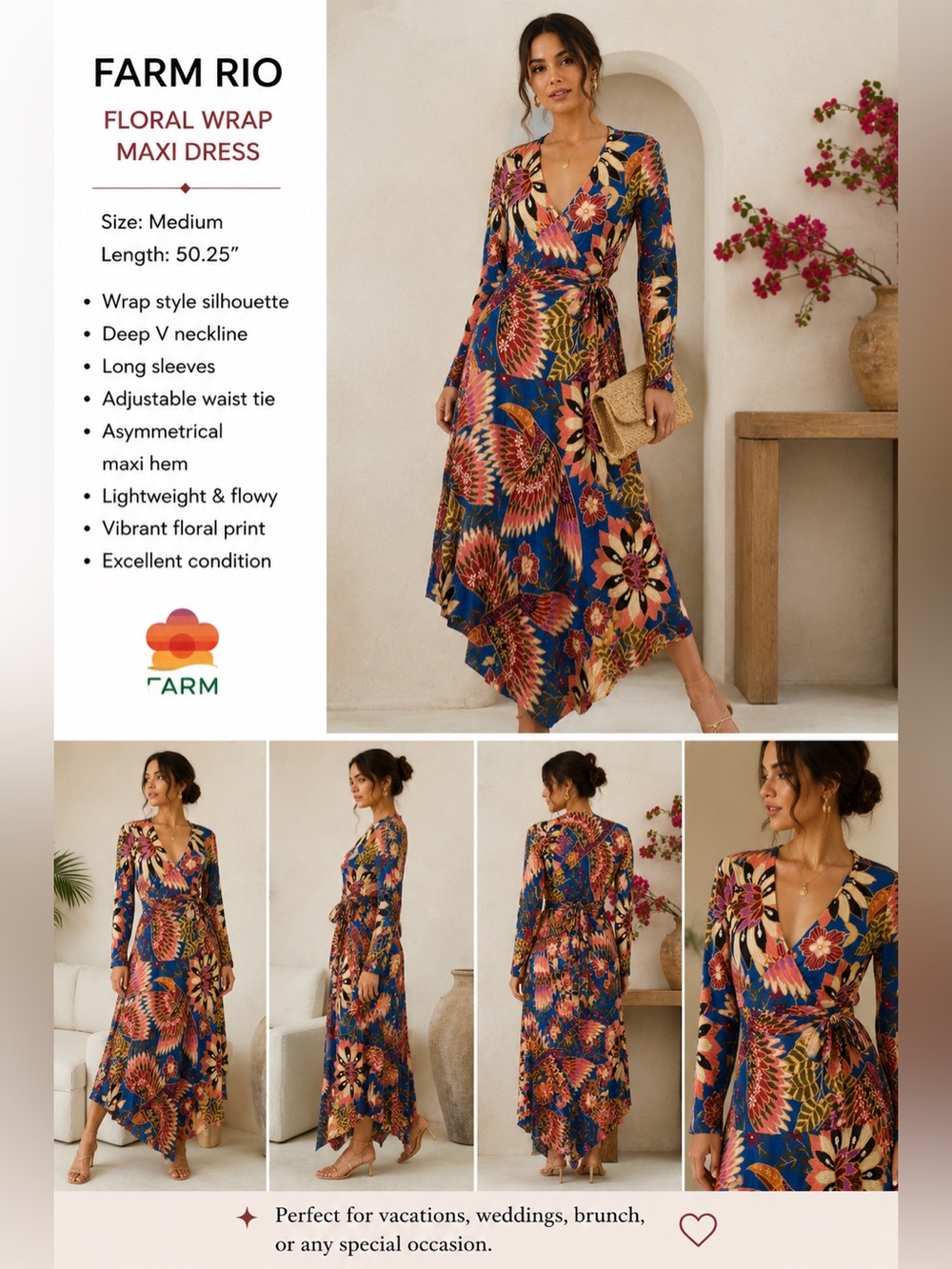 FARM Rio Multicolor Floral Wrap Maxi Dress - Picture 1 of 4